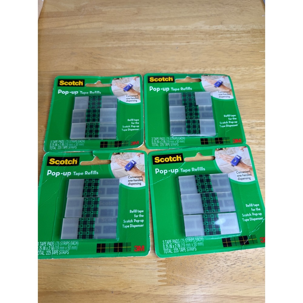 4 Pack Scotch Pop-up Tape Refills 3M 90-G Precut Strips 0.75 x 2 Inch 900 Total